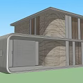 Modern Single Family House With Wavy Exterior Large Glass Windows Open Porch And Green Lawn