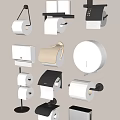 Modern Bathroom Accessories Set With Wall Mounted Floor Standing Toilet Paper Holders And Tissue Boxes
