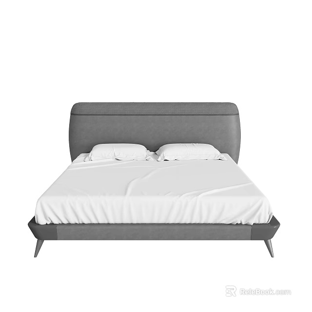 Modern Double Bed With Gray Headboard White Bed Sheets And Pillows 3d model