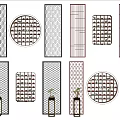 Stylish Room Dividers In Circular Rectangular Shapes With Geometric Patterns And Decorative Vases 3d model