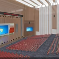 Spacious Auditorium Interior With Red Seats Two Levels And Wooden Walls