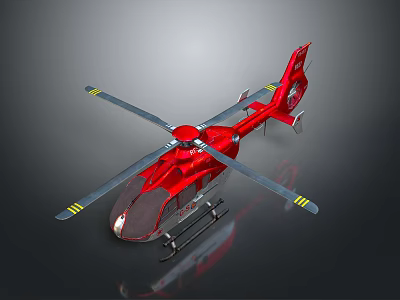 Red Modern Helicopter with Main Rotors and Tail Rotor 3D Rendering on Dark Background 3d model