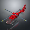 Red Modern Helicopter with Main Rotors and Tail Rotor 3D Rendering on Dark Background