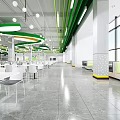Modern Long Corridor Interior With Green White Design Bright Lighting And Gray Floor 3d model