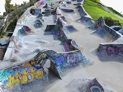 Colorful Graffiti Covered Skate Park With Concrete Scoops And Urban Art Design 3d model