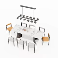 Modern Dining Table Set With Marble Top White And Orange Chairs And Pendant Light 3d model