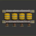Industrial Metallic Pipe Framework With Yellow Cylindrical Components And Metal Supports