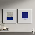 Modern Interior Wall Decor With Two Framed Artworks Blue Patterns And Shelf 3d model
