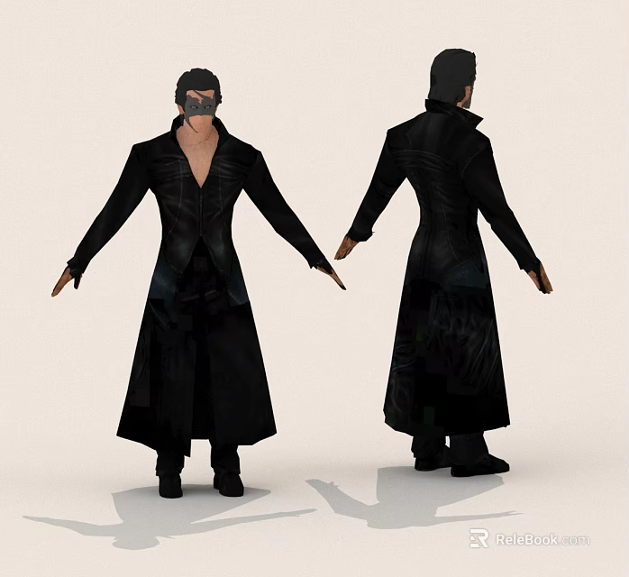 Two Figures in Black Long Coats Standing Front and Back Views 3d model 