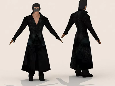Two Figures in Black Long Coats Standing Front and Back Views 3d model
