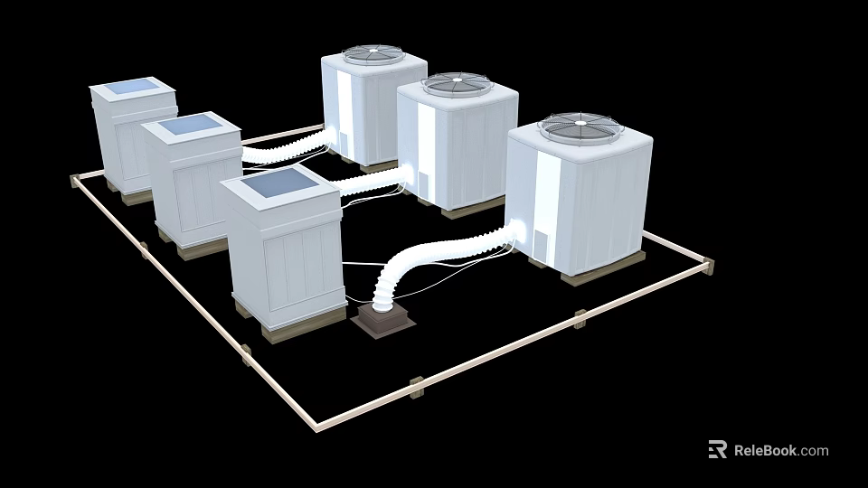 White Industrial Cooling Units With Multiple Connected Pipes In Neat Outdoor Arrangement 3d model 