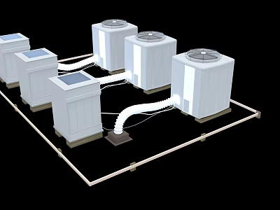 White Industrial Cooling Units With Multiple Connected Pipes In Neat Outdoor Arrangement 3d model