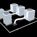 White Industrial Cooling Units With Multiple Connected Pipes In Neat Outdoor Arrangement