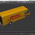DHL Yellow Delivery Van With Express Worldwide Logo And Text On Side 3d model