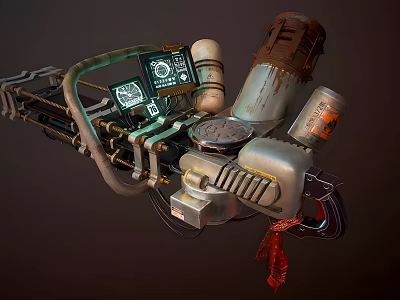 Futuristic Sci Fi Weapon With Display Screens Pipes And Metallic Containers 3d model