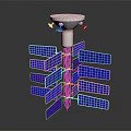 Blue Solar Panels On White Satellite Model With Antenna Structure Design 3d model