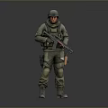Military Soldier In Combat Uniform With Helmet And Rifle Standing Pose