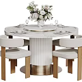 Elegant Round Dining Table And Chairs Set With Marble Top Gold Base And Wooden Legs