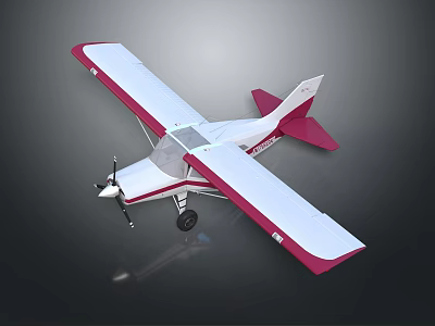 Passenger Plane With White Fuselage And Red Wings Single Engine Landing Gear On Dark Background 3d model
