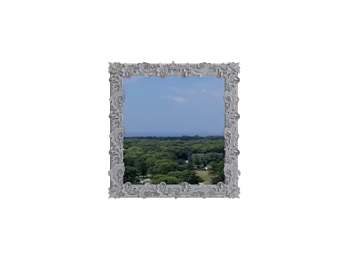 Decorative Mirror with Ornate White Frame Reflecting Green Trees Sky and Clouds 3d model
