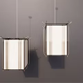 Two Modern Pendant Lights With Metal Frame And White Rectangular Shades Hanging In Contemporary Interior