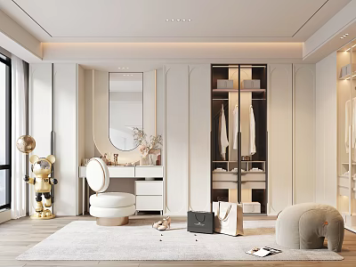 Modern Light Luxury Walk in Closet With Dressing Table And Decorations 3d model