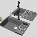Black Kitchen Sink With Faucet Drainer Rack And Olive Branches For Modern Kitchen