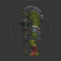 Green Skinned Muscular Orc Like Monster With Decorative Blue Red Outfit Holding Spiked Mace Weapon