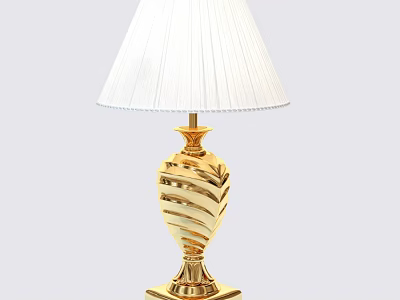 Elegant Gold Table Lamp with White Pleated Lampshade and Spiral Patterned Base 3d model