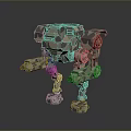 Camouflage Four Legged Mechanical Robot 3D Model With Articulated Joints Armored Body And Weapon Components