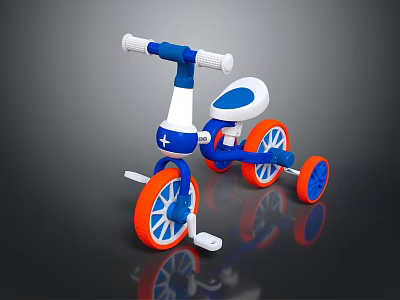 Blue And White Toddler Tricycle With Orange Rim Wheels For Kids Playtime 3d model