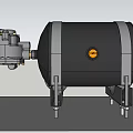 Black Cylindrical Industrial Equipment With Silver Components Orange Logo And Metal Brackets