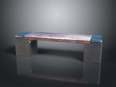 Abstract Painting of Bench with Purple Pink Seat Blue Ends Gray Legs on Black Background 3d model
