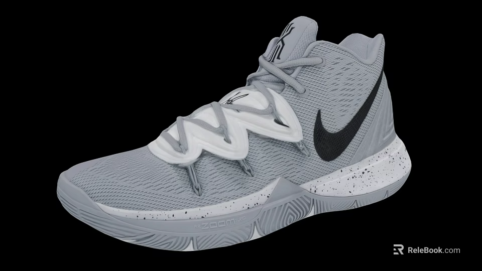 Gray Nike Basketball Shoes With Mesh Upper White Laces And Speckled Sole 3d model 