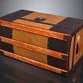 Vintage Storage Trunk With Wooden Leather Panels And Metal Rivets For Home Use