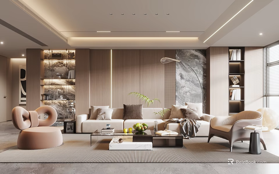 Modern Living Room Interior With Sofas And Stylish Decor 3d model