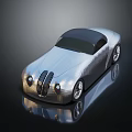 Silver Vintage Modern Sports Car With Black Roof And Streamlined Body Reflection