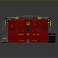 Red Sector Caution Door With Metal Frame Yellow Warning Stripes And Futuristic Design