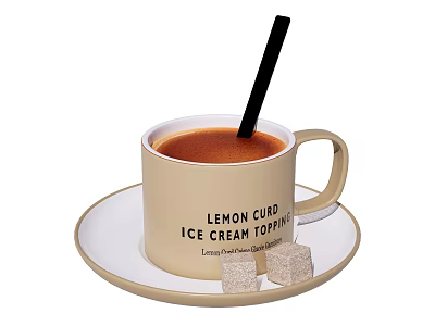 Delicious Lemon Curd Ice Cream Topping Drink With Black Straw And Sugar Cubes 3d model