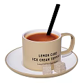Delicious Lemon Curd Ice Cream Topping Drink With Black Straw And Sugar Cubes