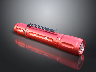 Red Portable Handheld Flashlight With BEST 3AAA Label Black Strap And Household Design 3d model