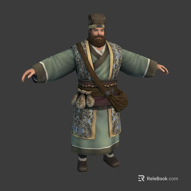 Ancient 3D Character Model Wearing Traditional Robe With Belt Pouch And Backpack 3d model 