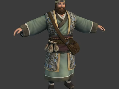 Ancient 3D Character Model Wearing Traditional Robe With Belt Pouch And Backpack 3d model