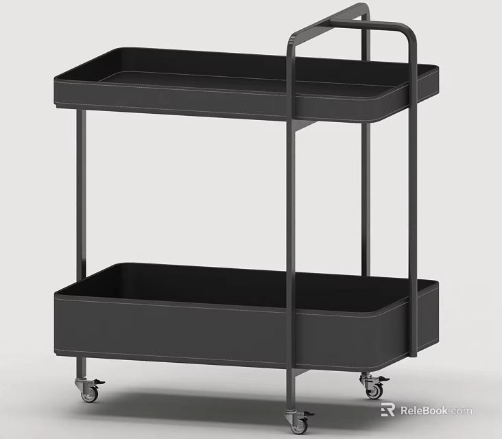 Modern Black Two Tier Wheeled Coffee Table With Metal Frame Design 3d model