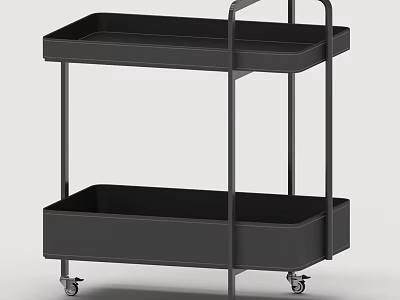 Modern Black Two Tier Wheeled Coffee Table With Metal Frame Design 3d model
