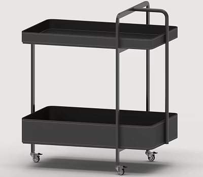 Modern Black Two Tier Wheeled Coffee Table With Metal Frame Design 3d model