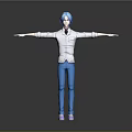 3D Animated Character With Blue Hair White Shirt And Blue Pants Arms Outstretched