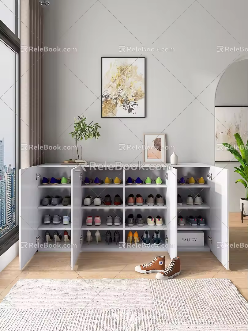 Nordic Shoe Cabinet Open 3d model