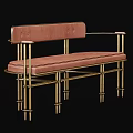 Elegant Double Sofa With Brass Metal Frame And Blue Fabric Upholstered Cushion