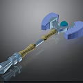 Fantasy Blue War Hammer Design With Dual Hammer Heads Yellow Striped Handle And Central Gemstone